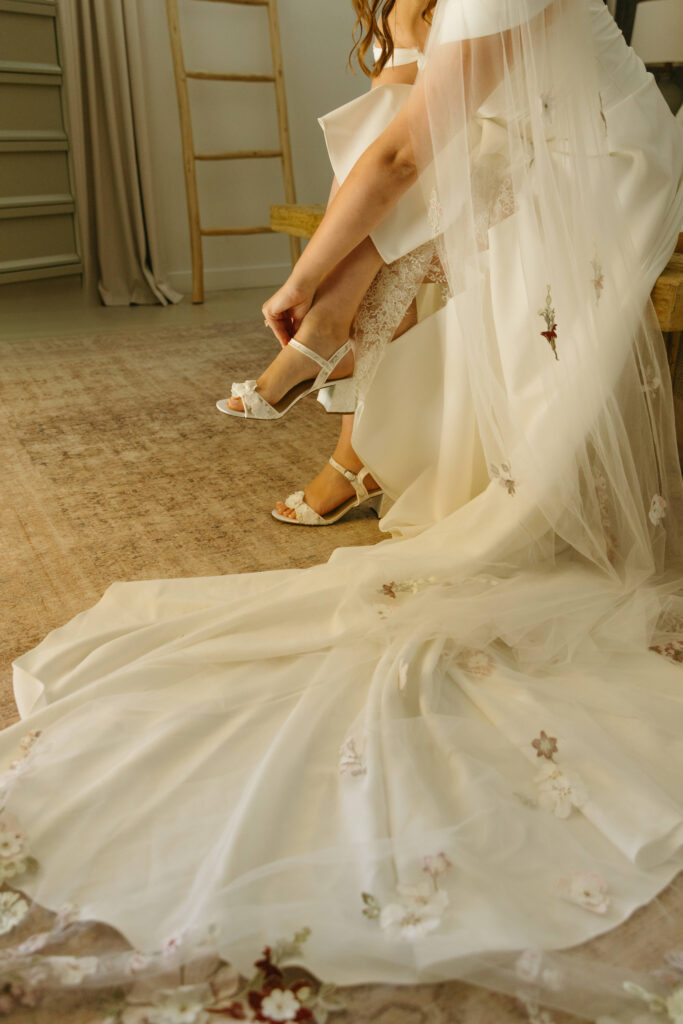 Bride getting ready before her intimate Arizona wedding