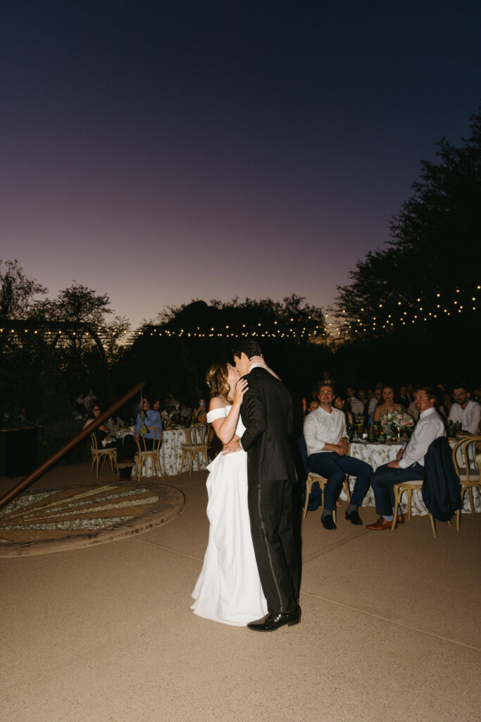 Outdoor wedding reception at Desert Botanical Garden in Phoenix, Arizona