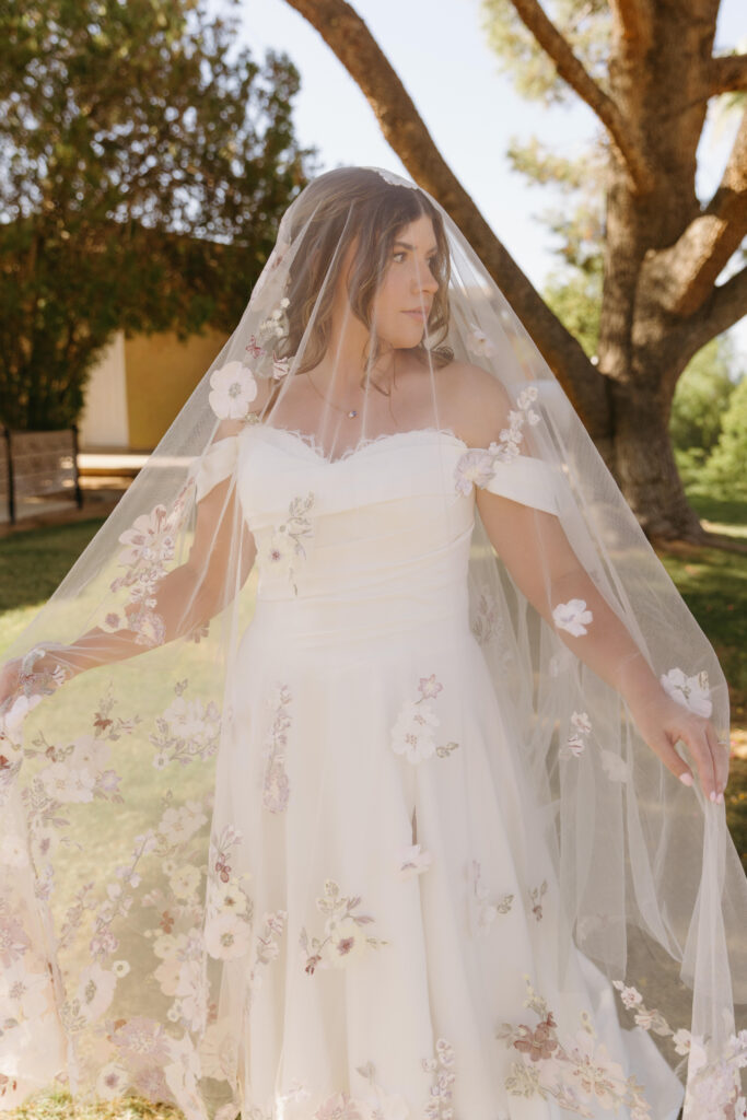 Bride getting ready before her intimate Arizona wedding