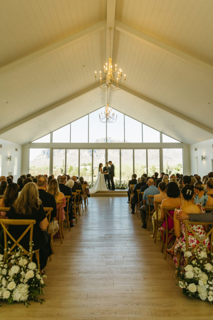 Indoor wedding ceremony at Desert View Wedding Venue