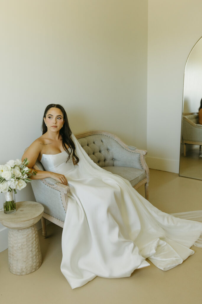 bride getting ready on wedding day at desert view wedding venue 