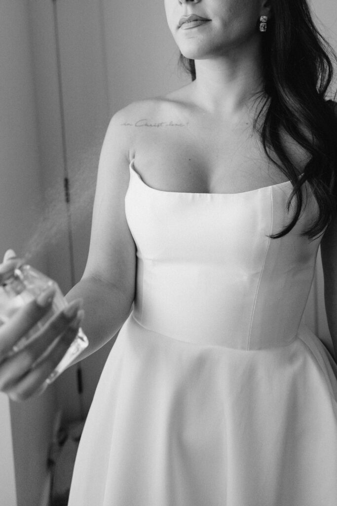bride getting ready on wedding day at desert view wedding venue 