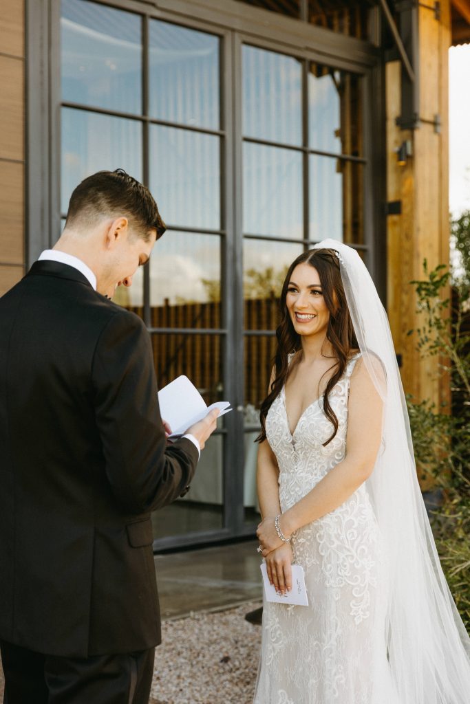 bride and groom first look