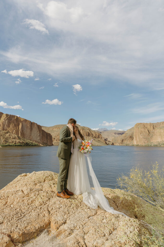 bridal portraits along Canyon Lake before dolly steamboat wedding