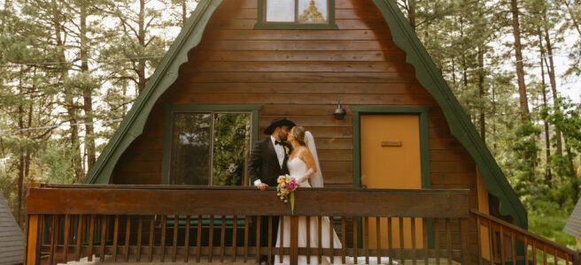 Intimate forest wedding reception in Arizona mountains