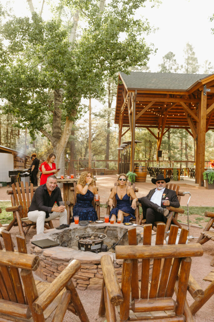 Intimate forest wedding reception in Arizona mountains