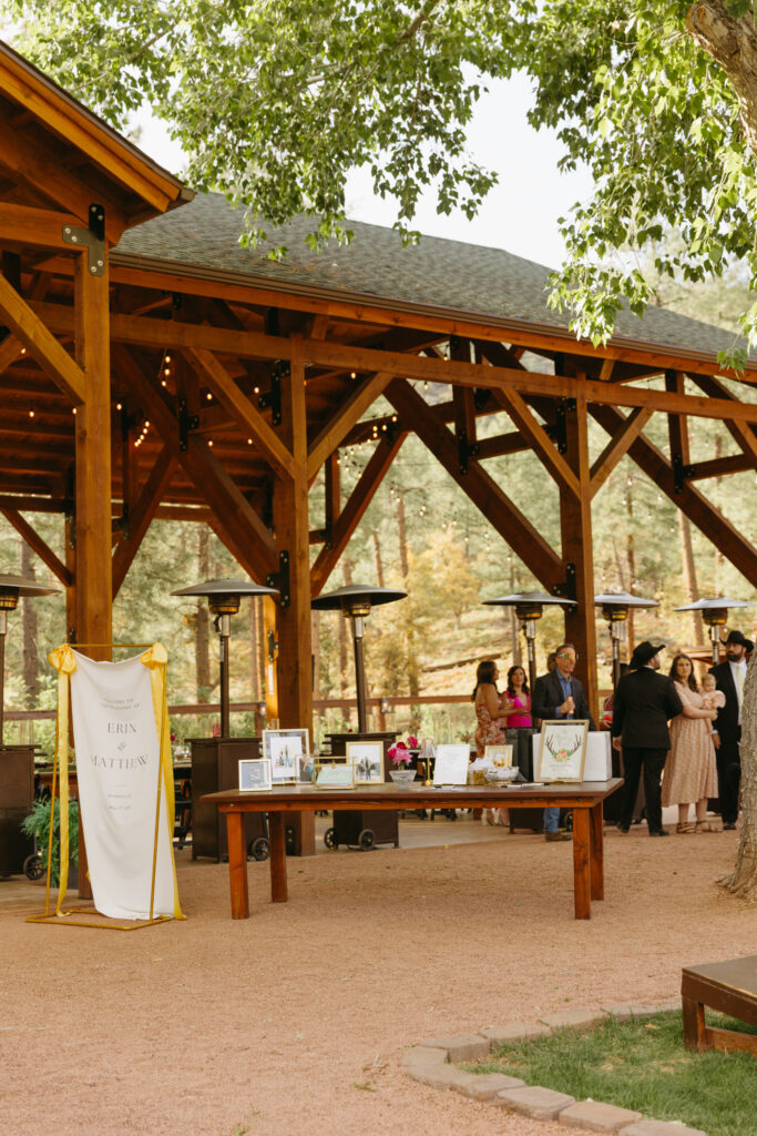 Intimate forest wedding reception in Arizona mountains