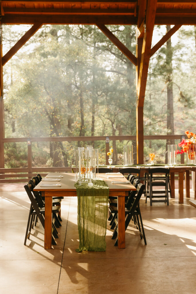 Intimate forest wedding reception in Arizona mountains