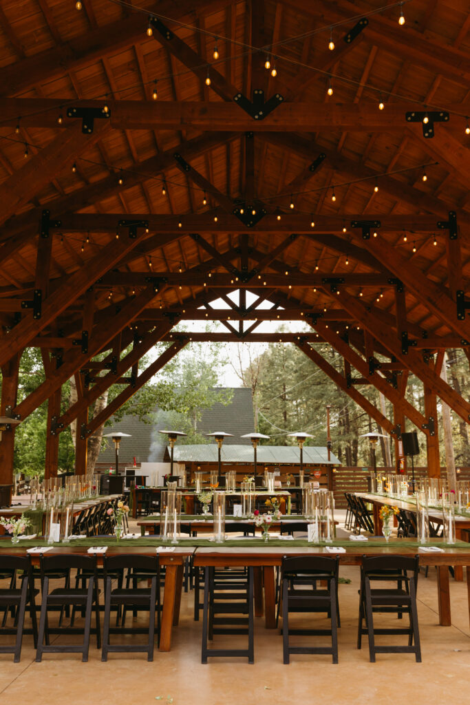 Intimate forest wedding reception in Arizona mountains