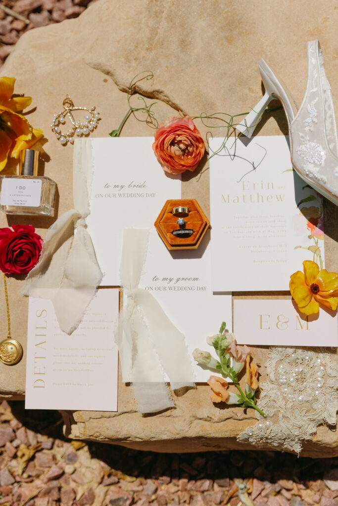 Intimate forest wedding reception in Arizona mountains