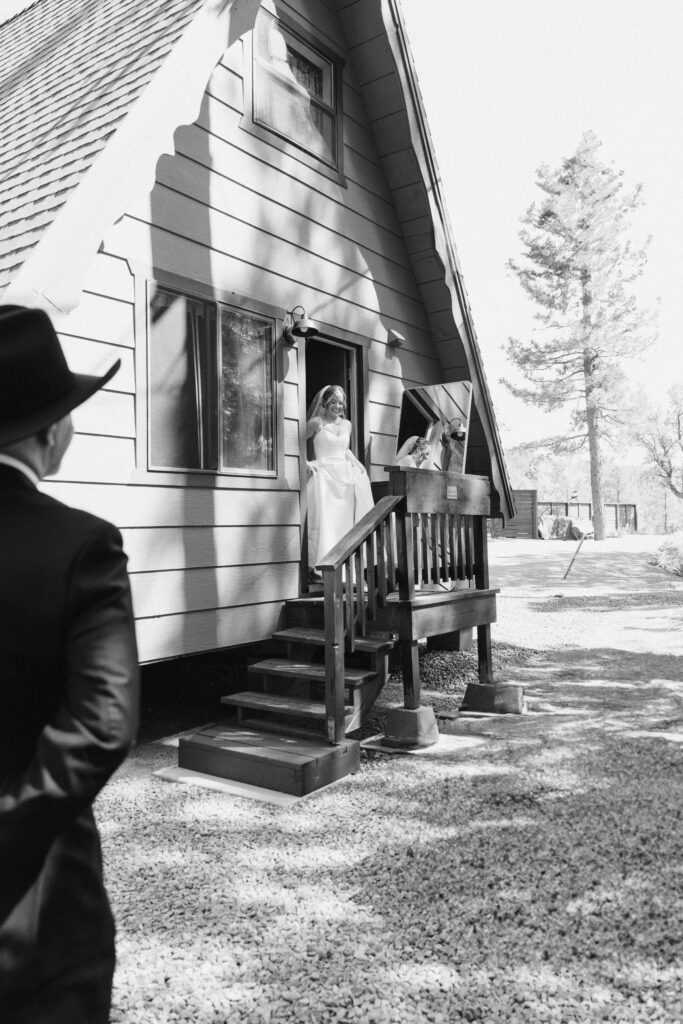 Bride getting ready inside cabin at Cabins on Strawberry Hill