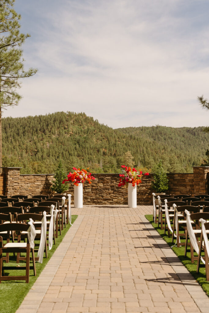 Intimate forest wedding reception in Arizona mountains