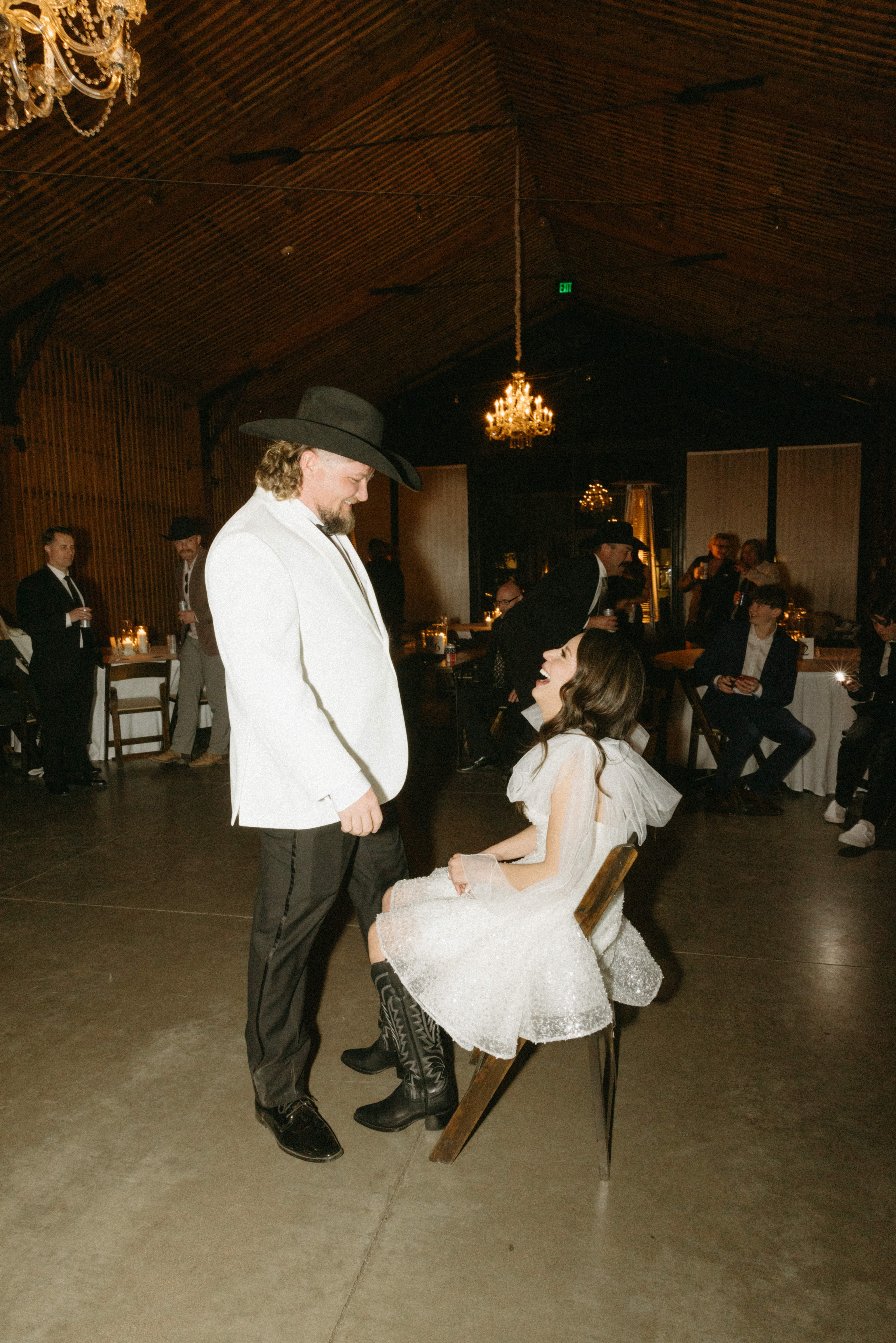 Bride and groom celebrating with family and friends at The Paseo.