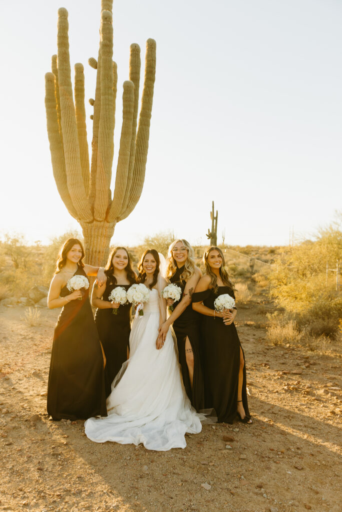 bridesmaid wedding photos in the desert