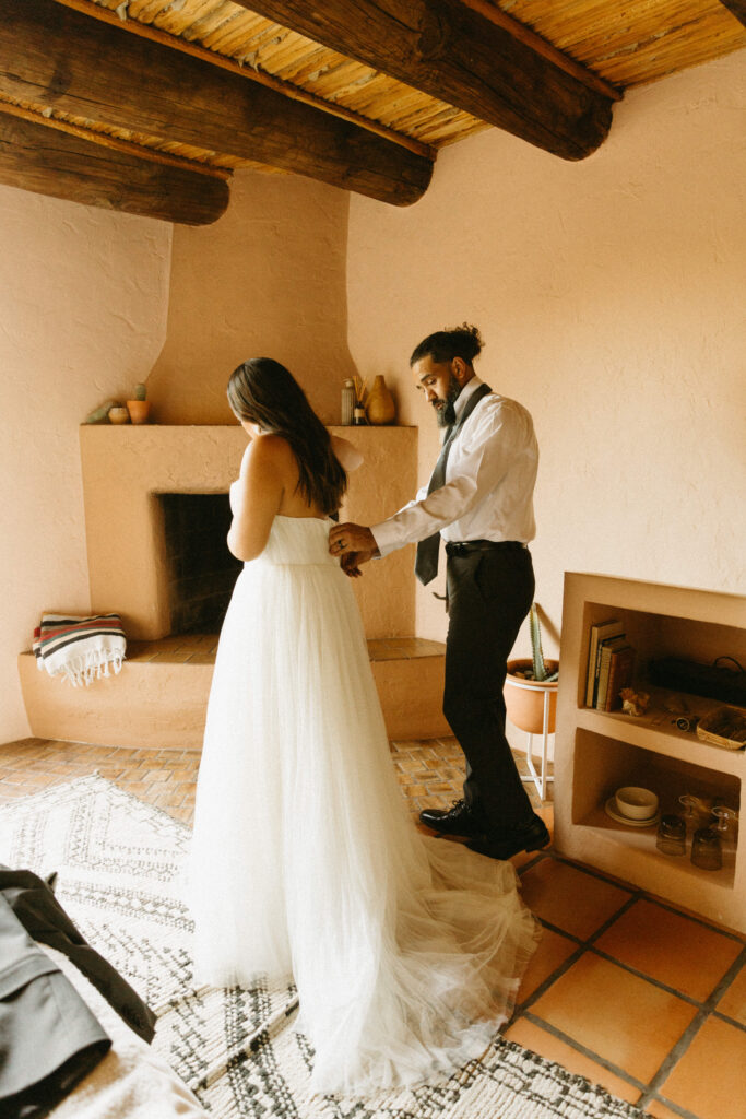 couple getting ready together jth Tucson elopement