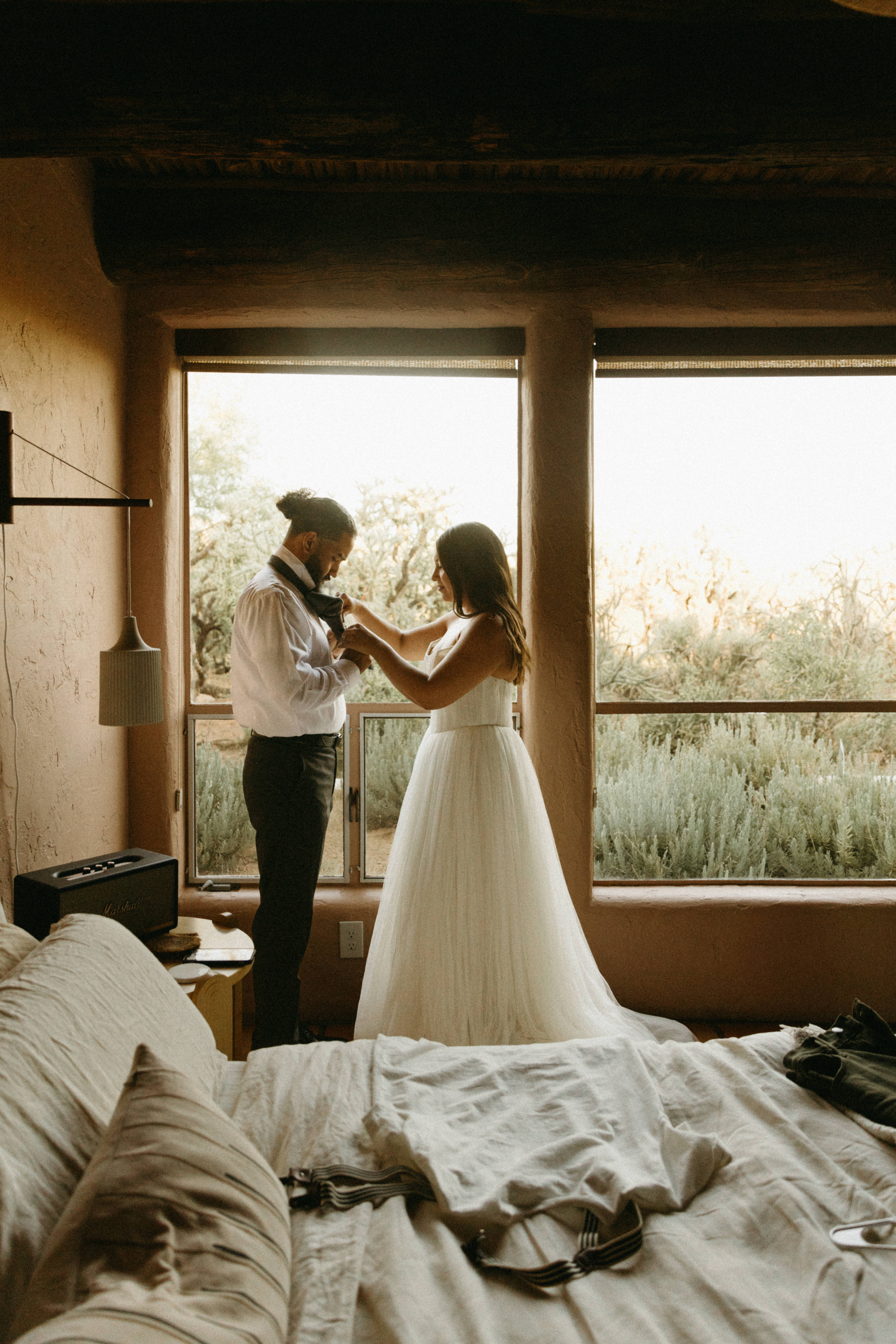 couple getting ready together jth Tucson elopement