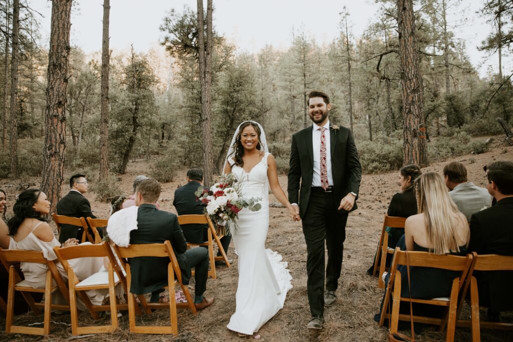 intimate Payson elopement ceremony surrounded by pine trees.