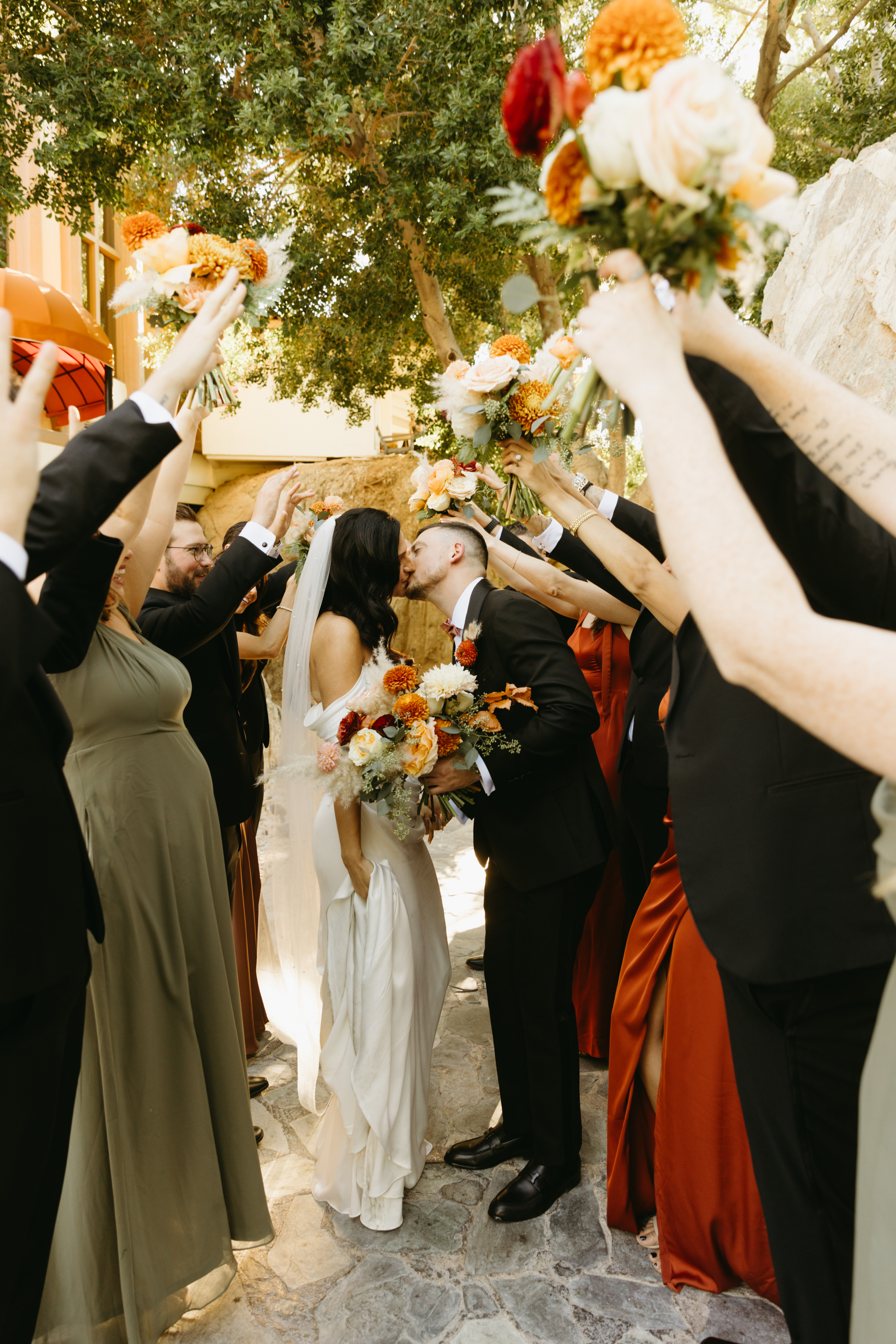 Wedding party celebrating with mountain views in Phoenix, Arizona