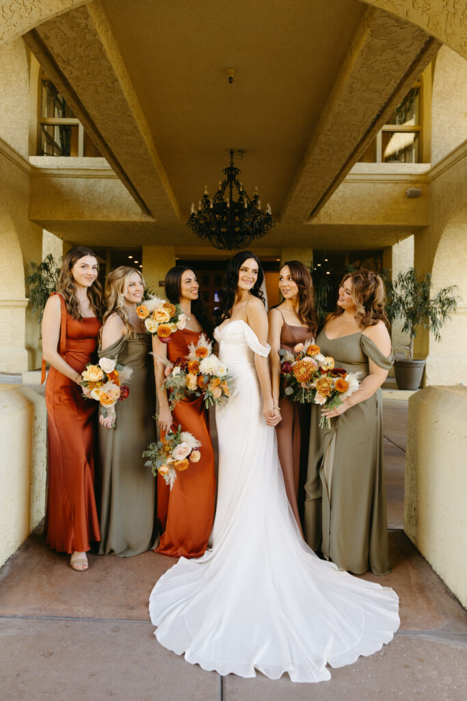 Wedding party celebrating with mountain views in Phoenix, Arizona