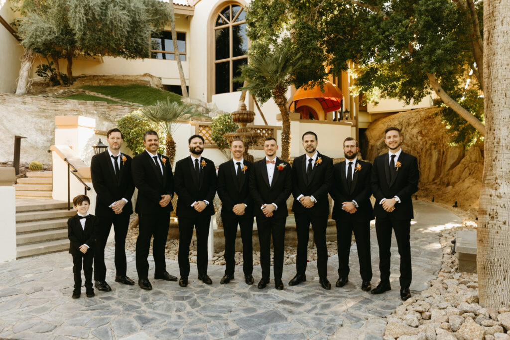 Wedding party celebrating with mountain views in Phoenix, Arizona