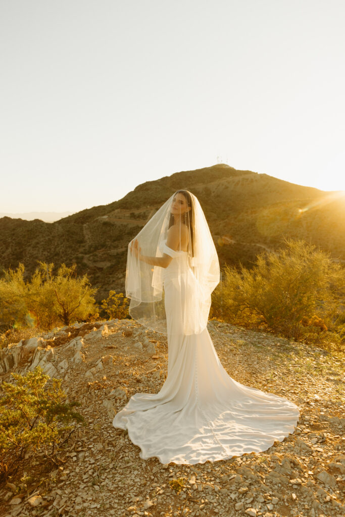 Sunset view of Different Pointe of View wedding venue overlooking the Phoenix mountains