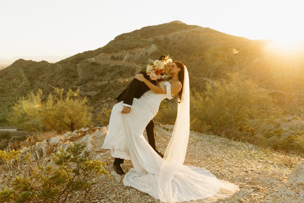 Sunset view of Different Pointe of View wedding venue overlooking the Phoenix mountains