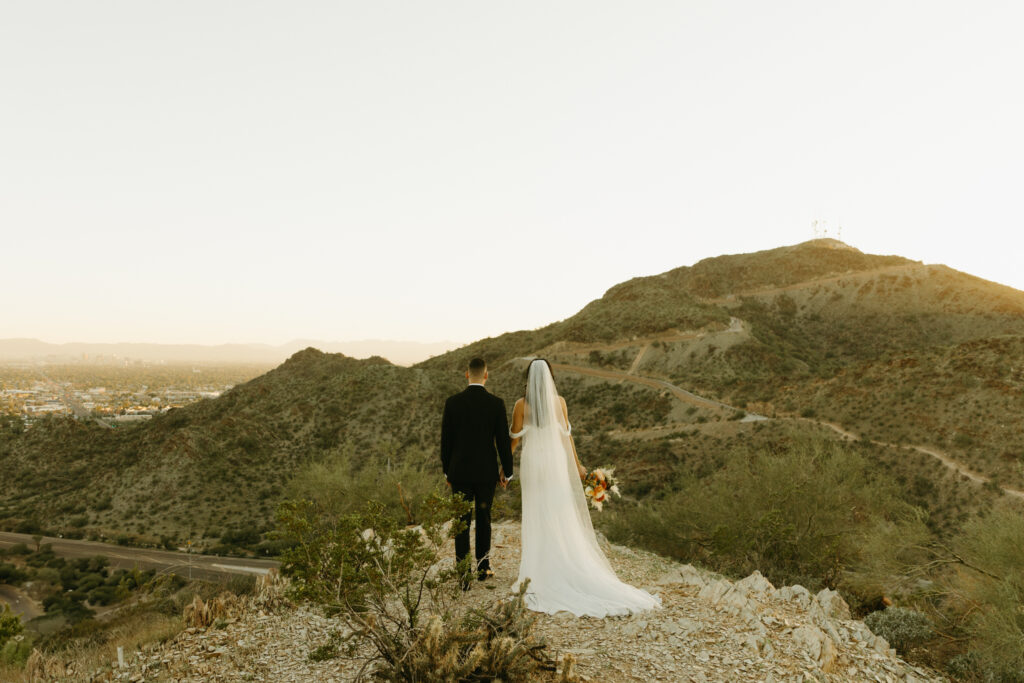 Sunset view of Different Pointe of View wedding venue overlooking the Phoenix mountains